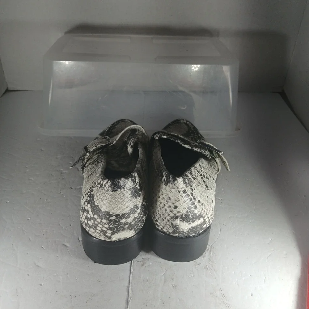 Bleecker & Bond Demi Loafers 6.5 Grey Snakeskin Buckle Flats Almond Toe